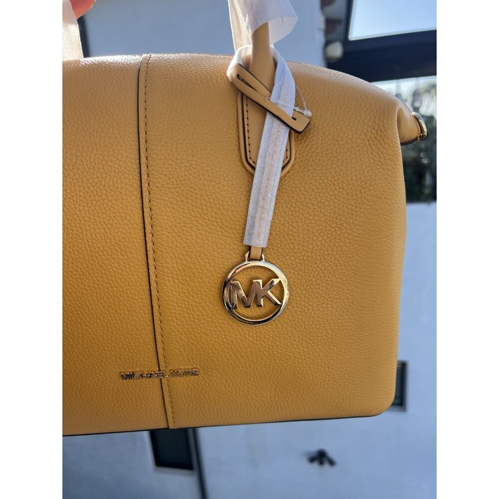 NEW Michael Kors Hyde large pebble leather satchel bag golden rod designer - Picture 12 of 16